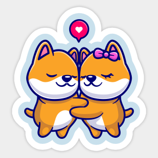 Cute Shiba Inu Couple Hugging Cartoon Sticker